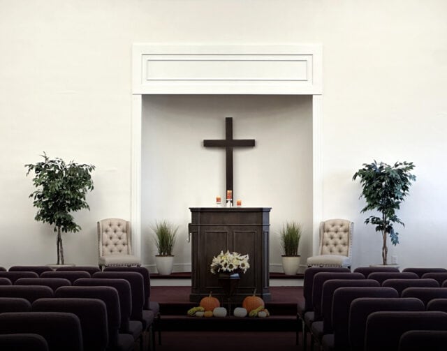 Pulpit inside Berea Christian Fellowship in Nappanee, IN